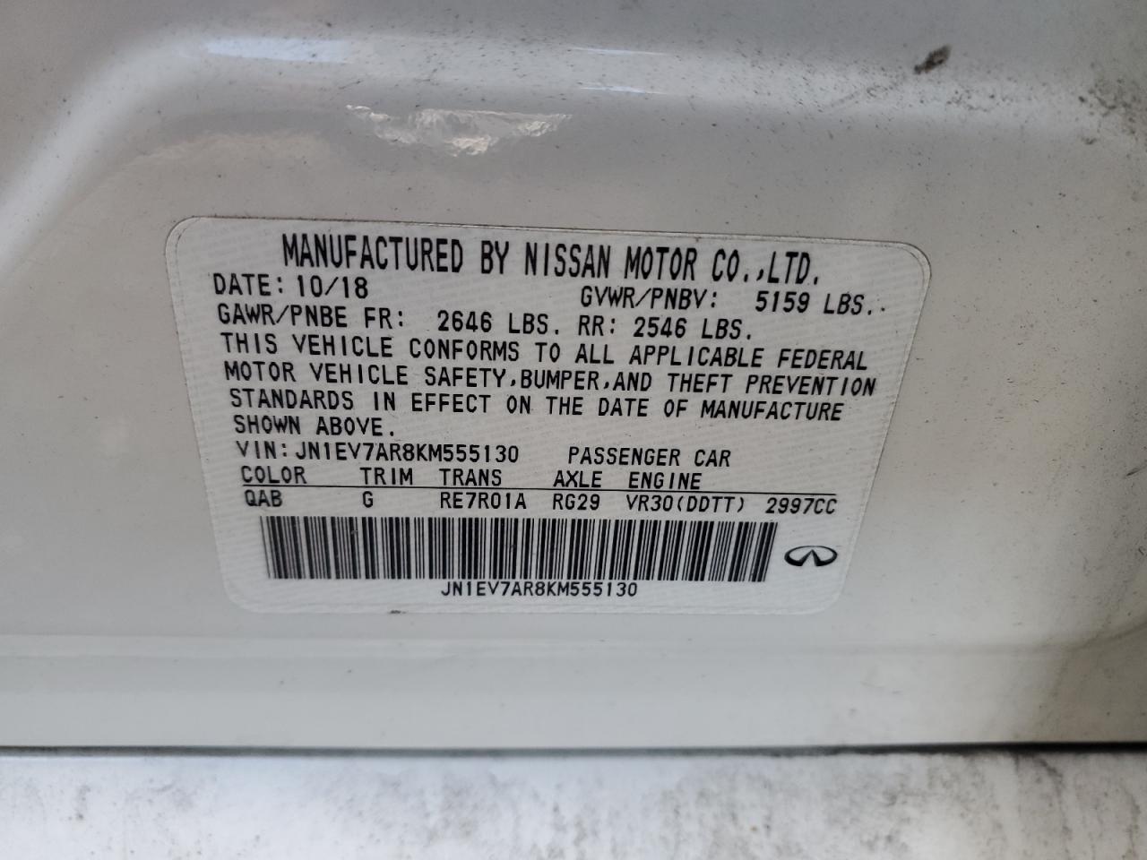 2019 Infiniti Q50 Luxe VIN: JN1EV7AR8KM555130 Lot: 93140395