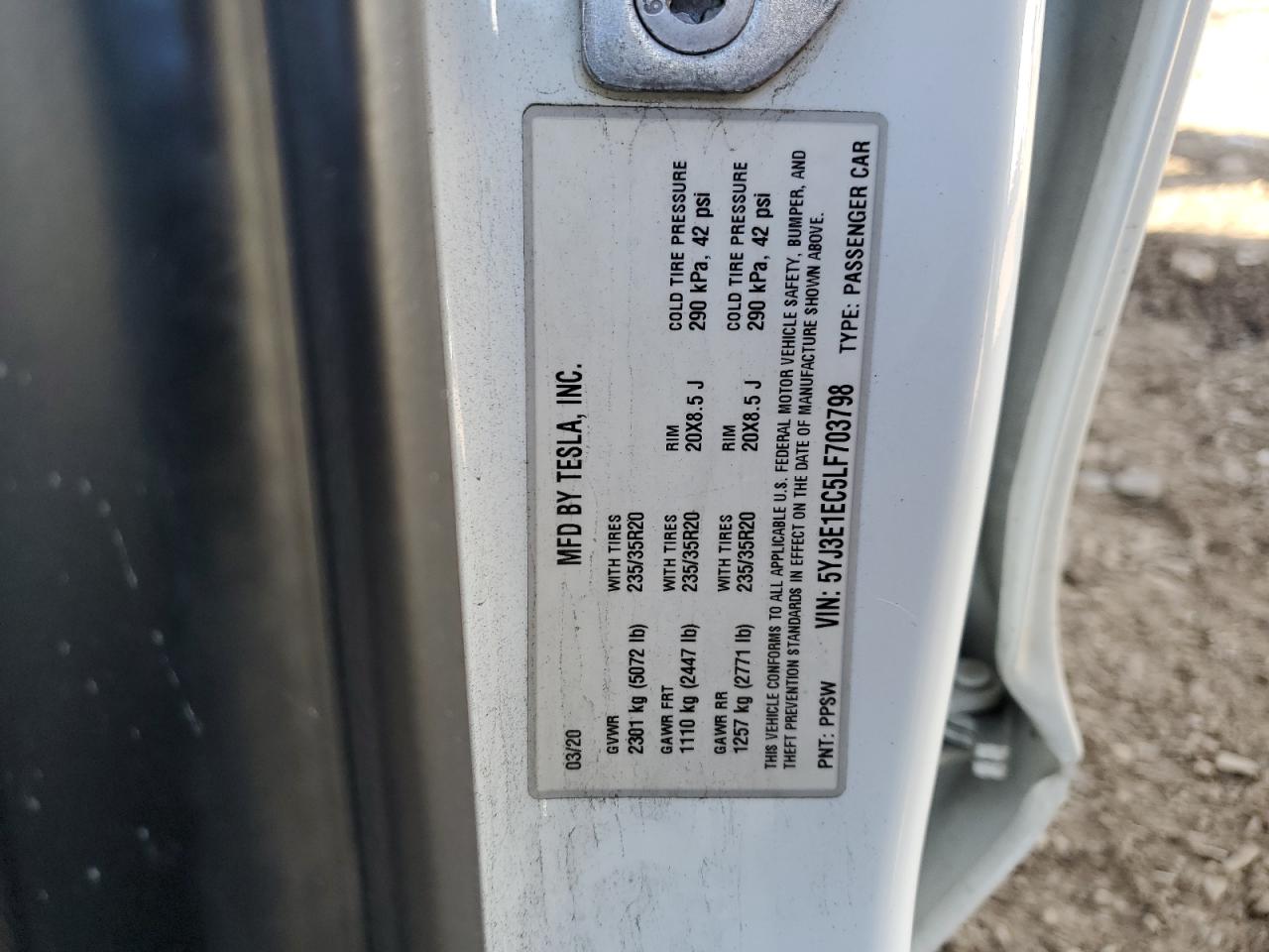 2020 Tesla Model 3 VIN: 5YJ3E1EC5LF703798 Lot: 92724145