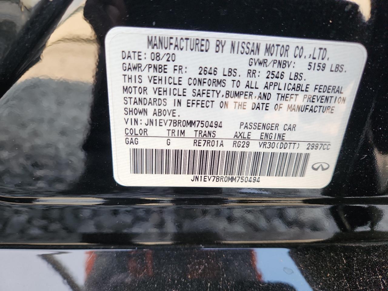 2021 Infiniti Q50 Luxe VIN: JN1EV7BR0MM750494 Lot: 92761285