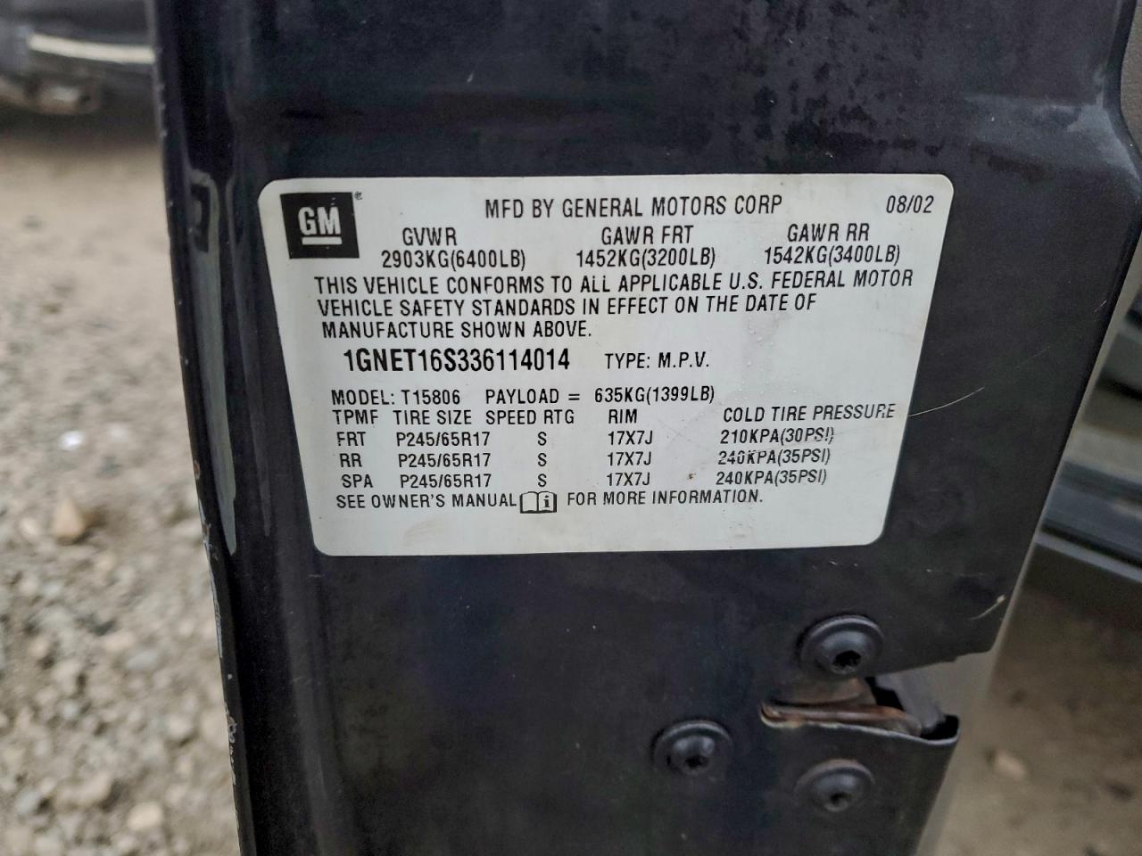 2003 Chevrolet Trailblazer Ext VIN: 1GNET16S336114014 Lot: 94156875