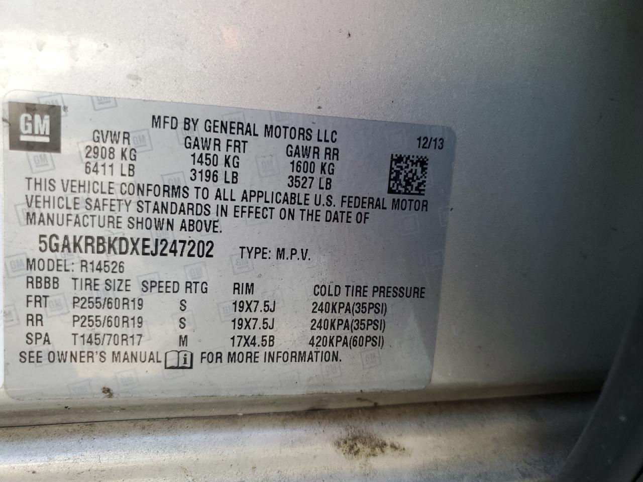 2014 Buick Enclave VIN: 5GAKRBKDXEJ247202 Lot: 92836295