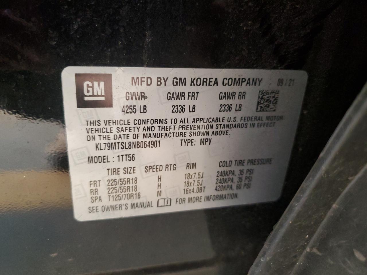 2022 Chevrolet Trailblazer Rs VIN: KL79MTSL8NB064901 Lot: 93632005