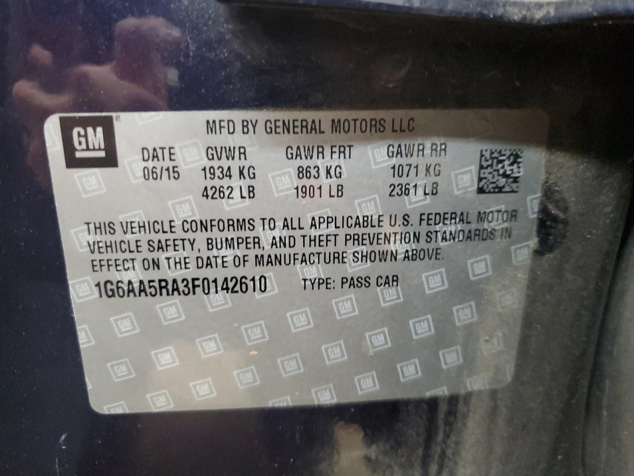 2015 Cadillac Ats VIN: 1G6AA5RA3F0142610 Lot: 92631535