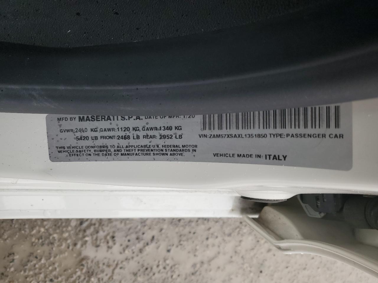 2020 Maserati Ghibli VIN: ZAM57XSAXL1351850 Lot: 91829925