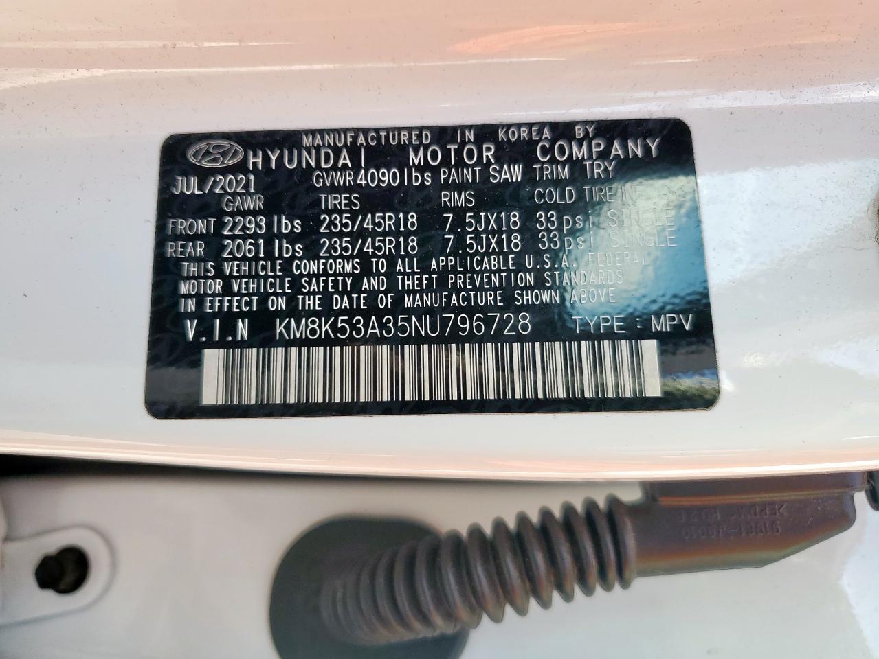 2022 Hyundai Kona Limited VIN: KM8K53A35NU796728 Lot: 93462345