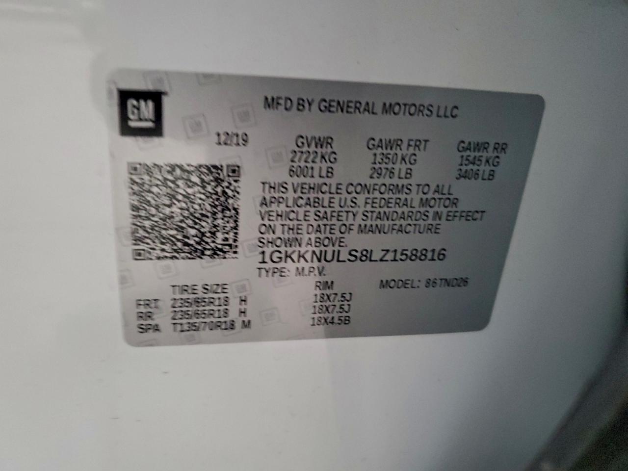 2020 GMC Acadia Slt VIN: 1GKKNULS8LZ158816 Lot: 93759805