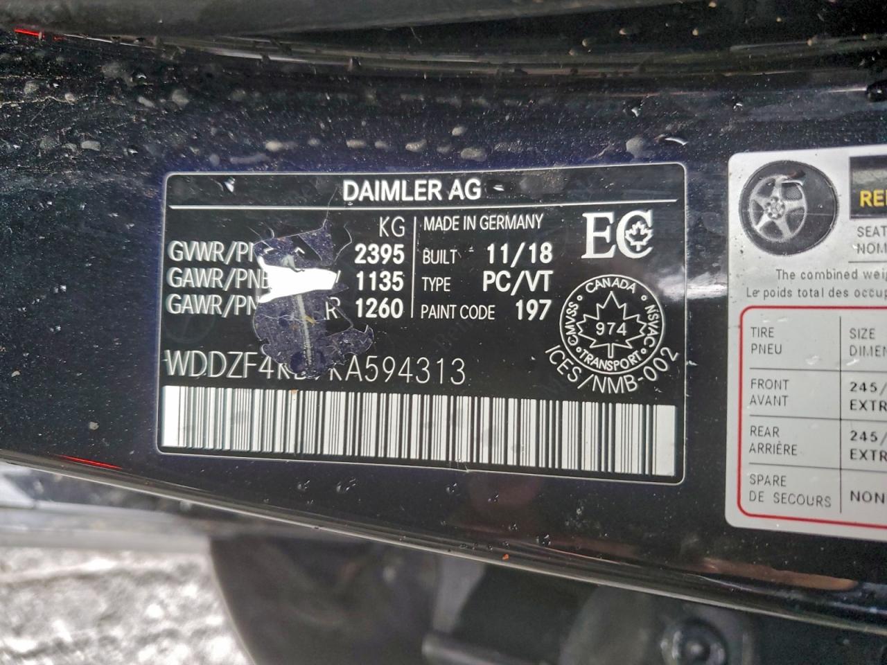 2019 Mercedes-Benz E 300 4Matic VIN: WDDZF4KB9KA594313 Lot: 94562445