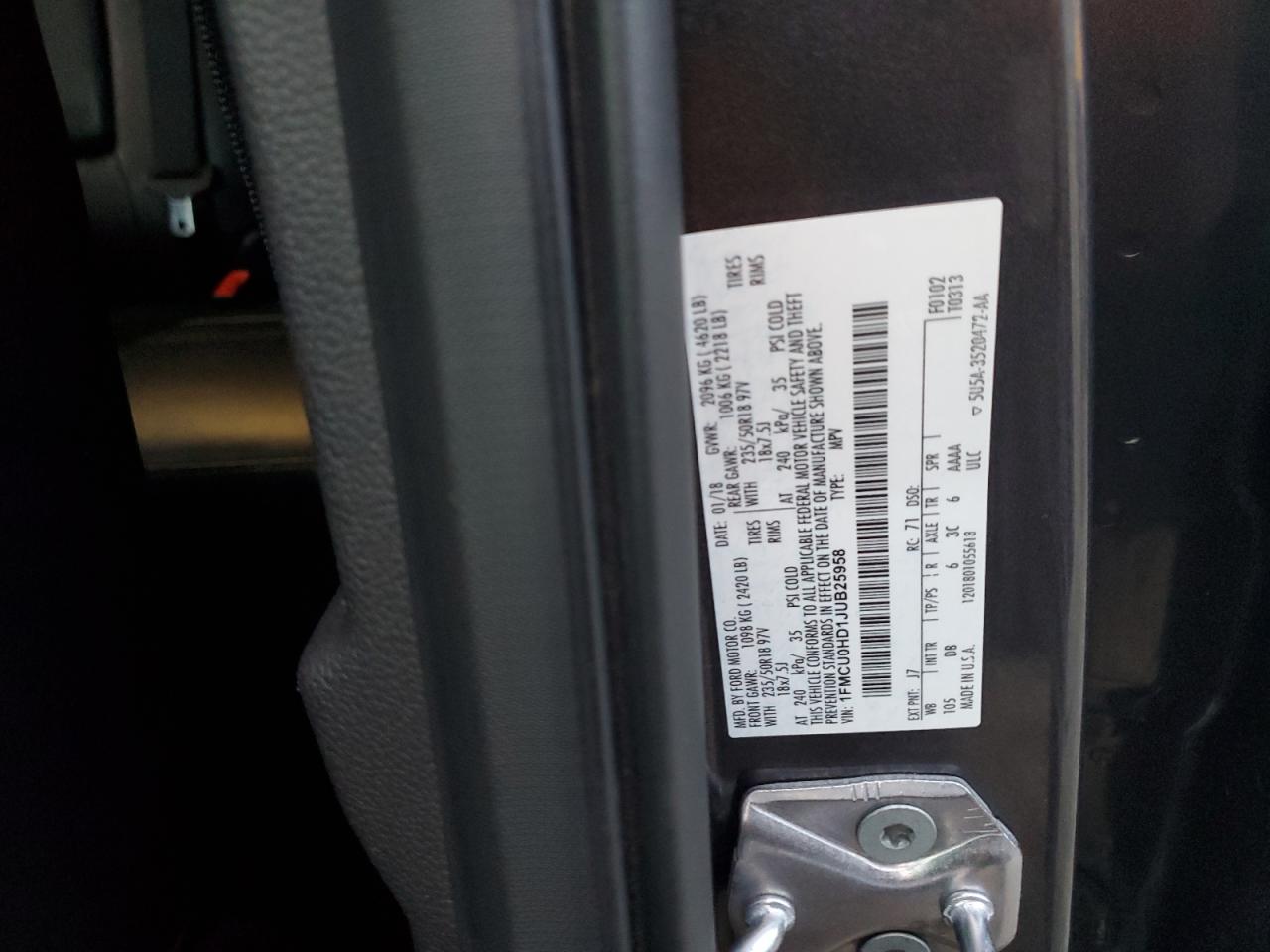 2018 Ford Escape Sel VIN: 1FMCU0HD1JUB25958 Lot: 92712235