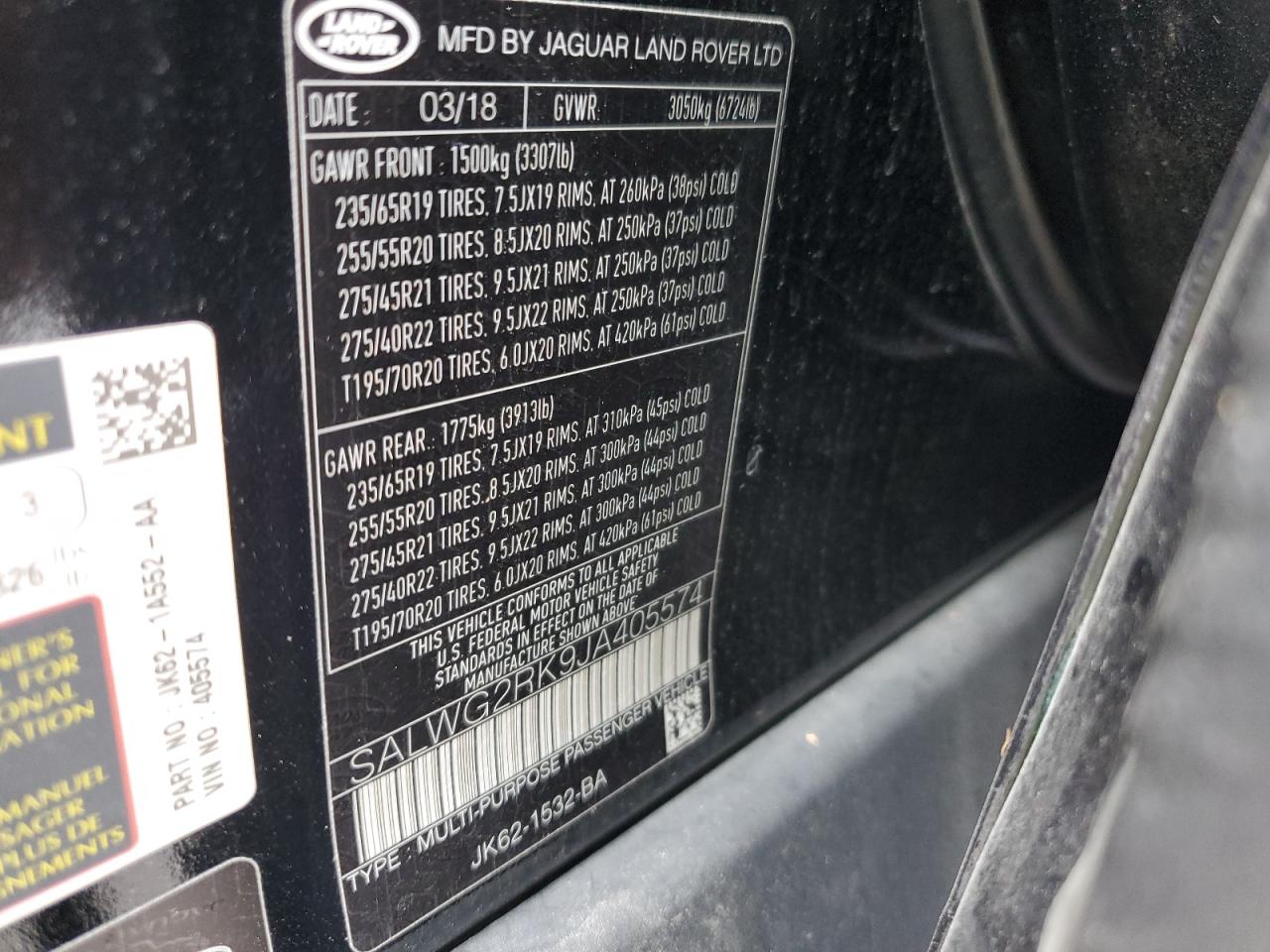 2018 Land Rover Range Rover Sport Se VIN: SALWG2RK9JA405574 Lot: 92428935