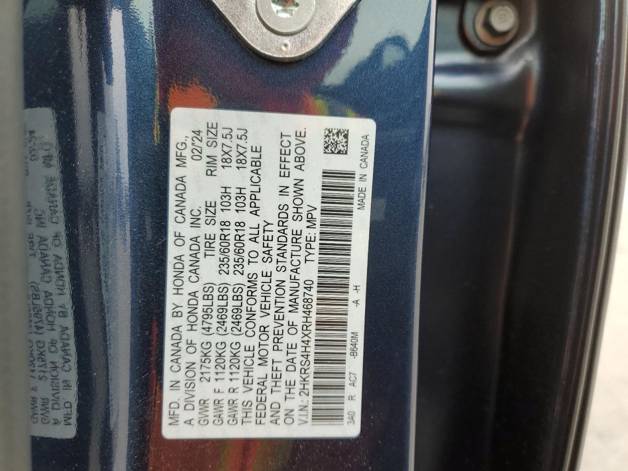 2024 Honda Cr-V Ex VIN: 2HKRS4H4XRH468740 Lot: 91808515