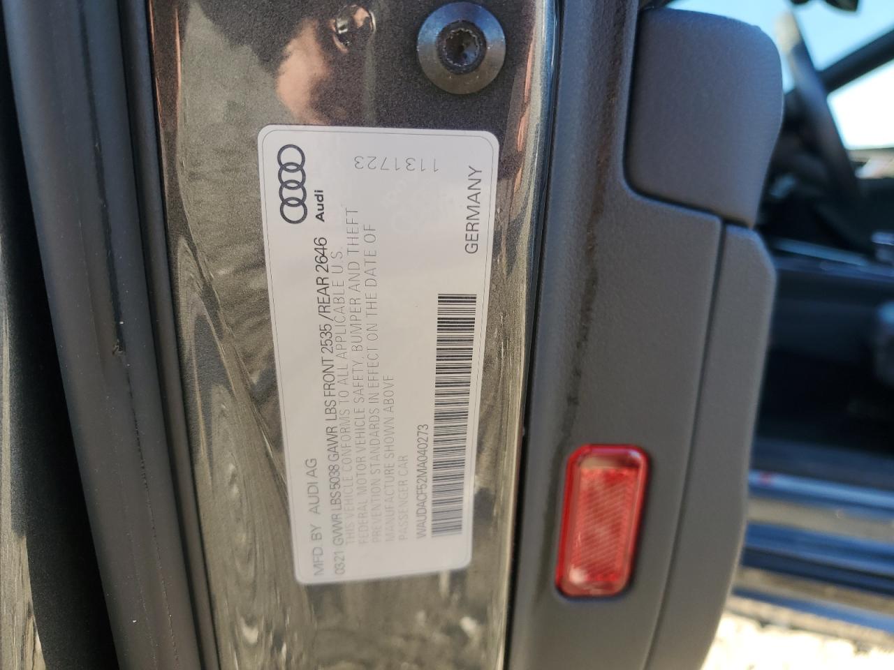 2021 Audi A5 Premium 45 VIN: WAUDACF52MA040273 Lot: 92093595