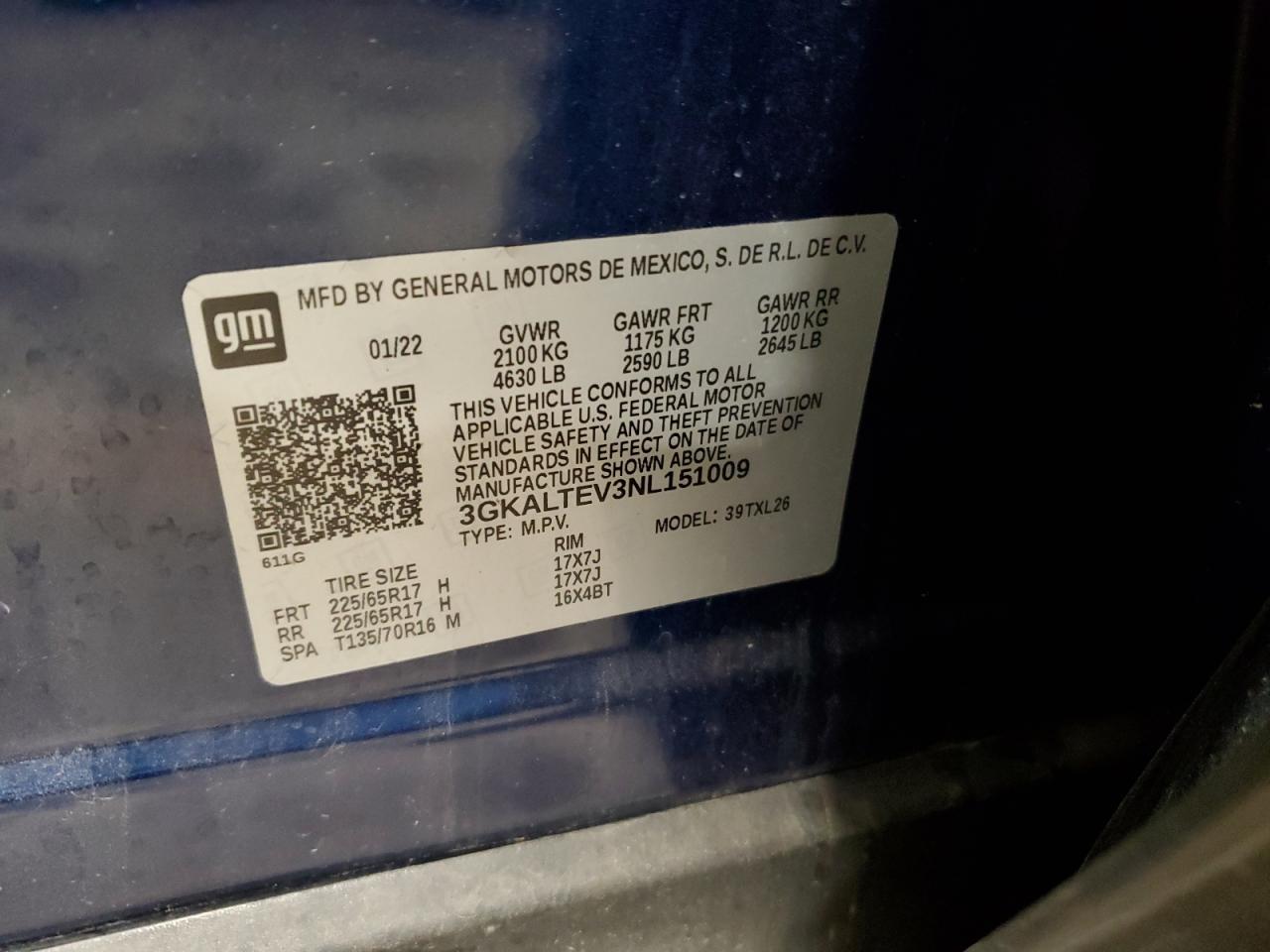 2022 GMC Terrain Sle VIN: 3GKALTEV3NL151009 Lot: 92662565