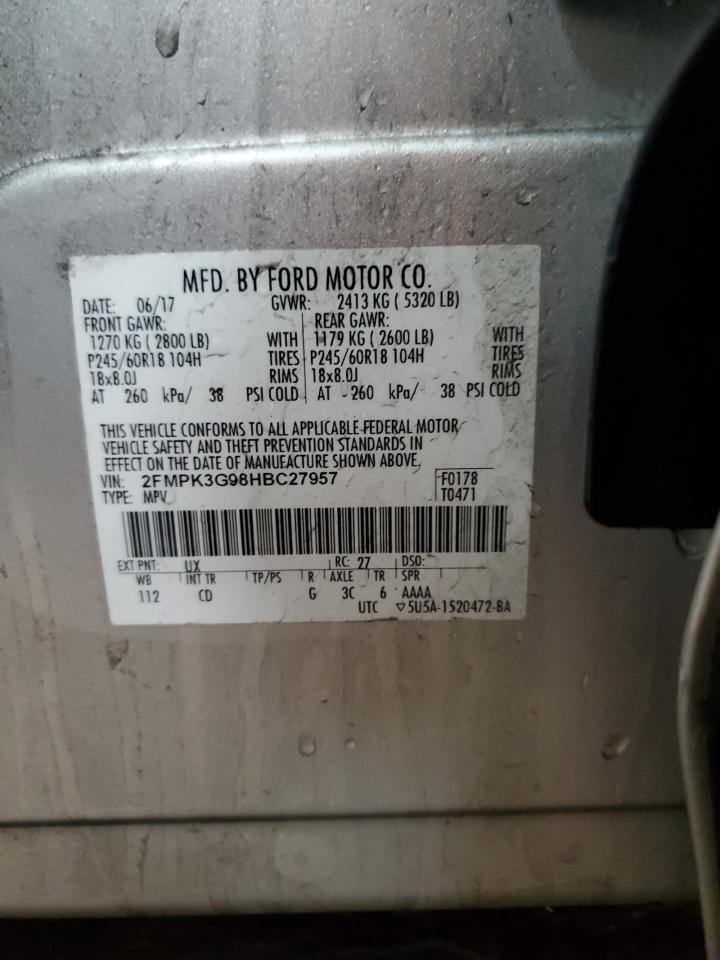 2017 Ford Edge Se VIN: 2FMPK3G98HBC27957 Lot: 92450815