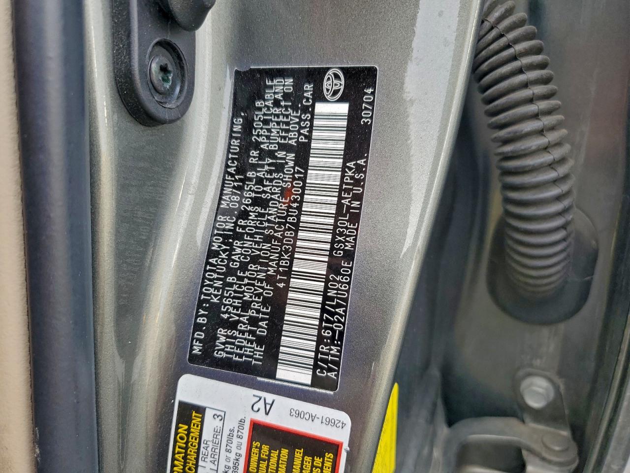 2011 Toyota Avalon Base VIN: 4T1BK3DB7BU430017 Lot: 93984805