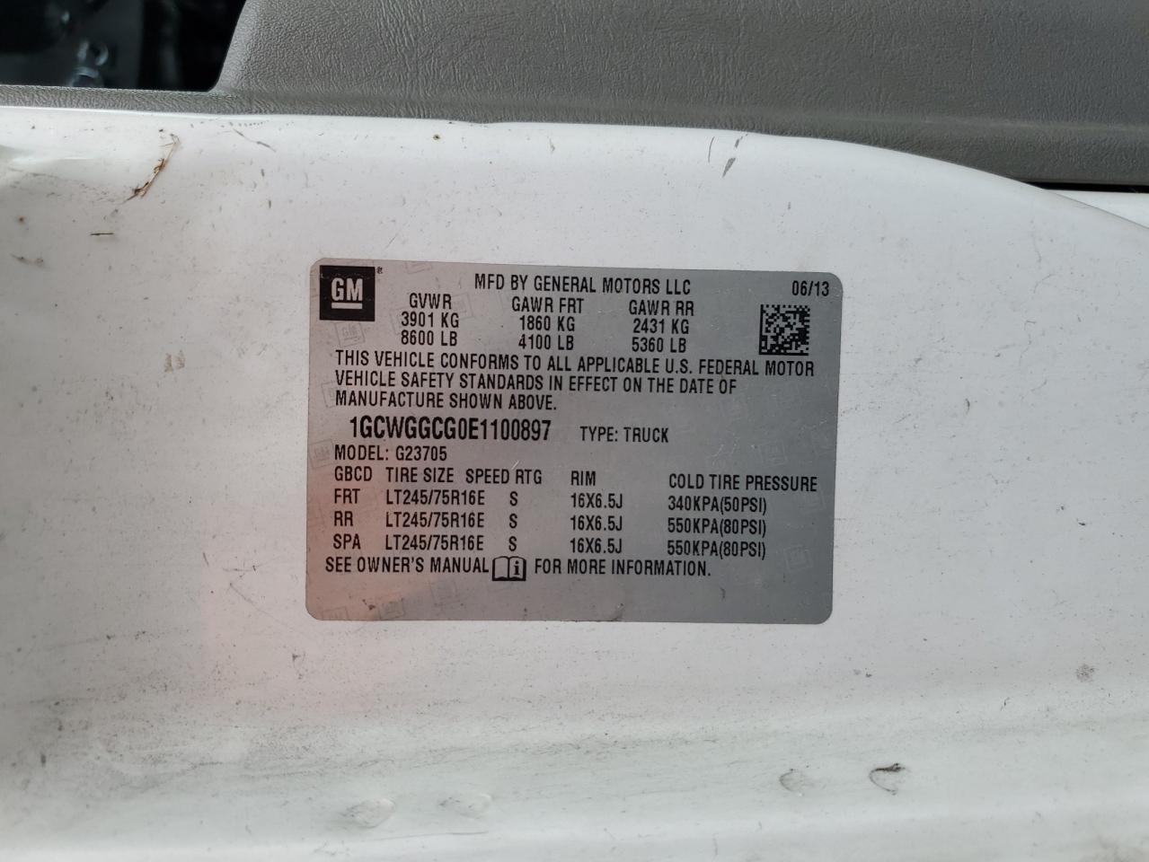 2014 Chevrolet Express G2500 VIN: 1GCWGGCG0E1100897 Lot: 92718485