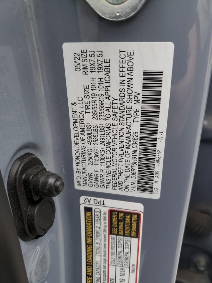 2022 Honda Cr-V Touring VIN: 5J6RT6H91NL034629 Lot: 93510755