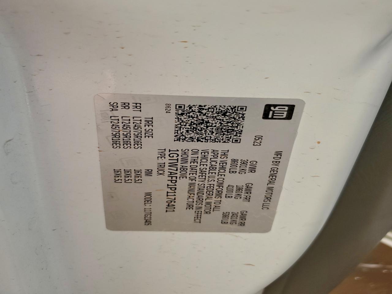 2023 GMC Savana G2500 VIN: 1GTW7AFP1P1176401 Lot: 93673515