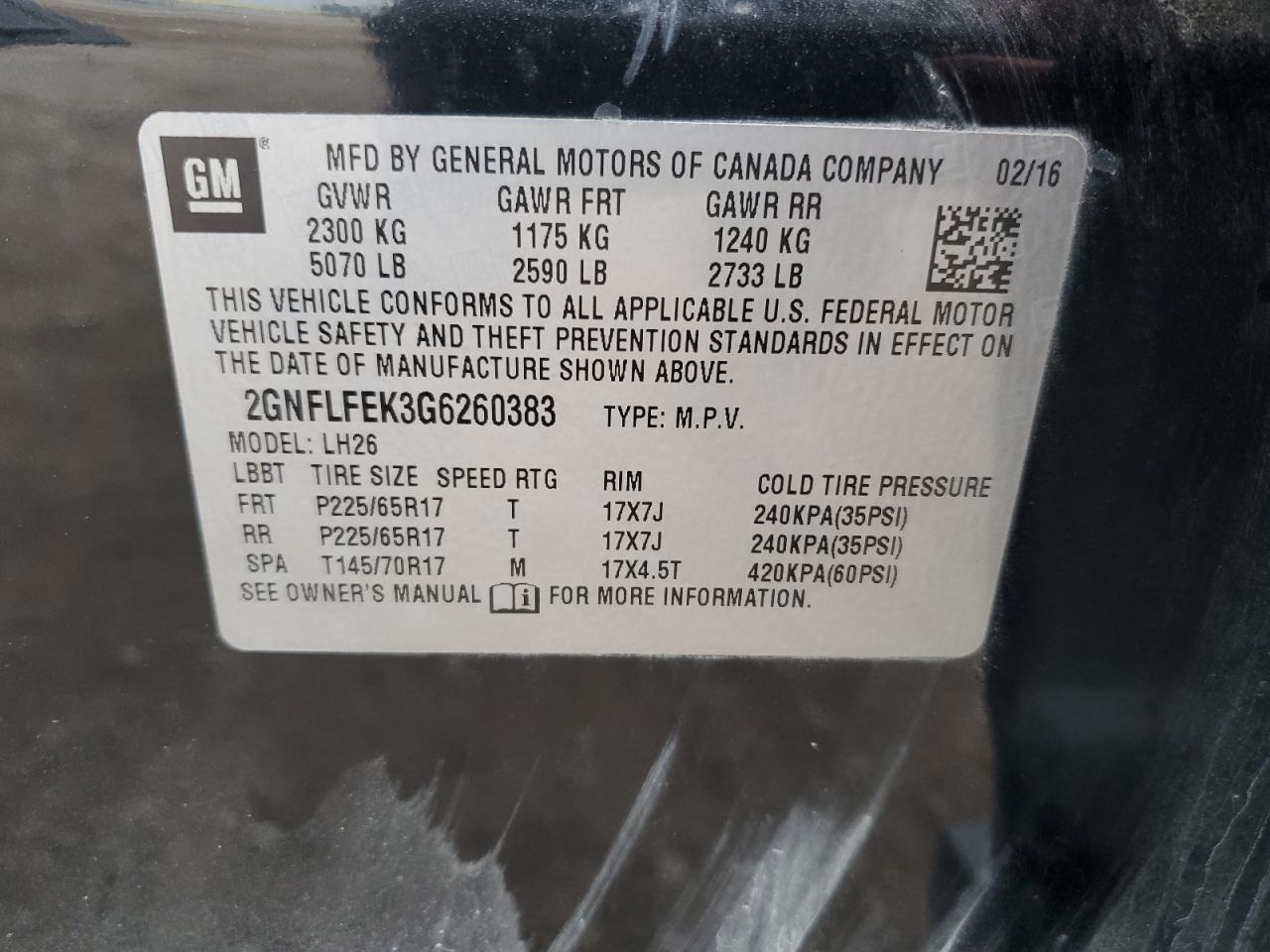 2016 Chevrolet Equinox Lt VIN: 2GNFLFEK3G6260383 Lot: 93287145