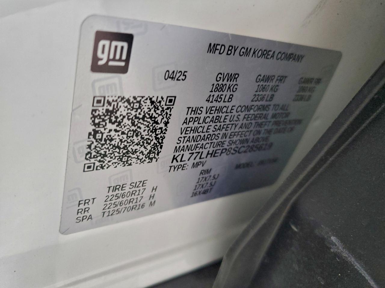 2025 Chevrolet Trax 1Lt VIN: KL77LHEP8SC285619 Lot: 93419705