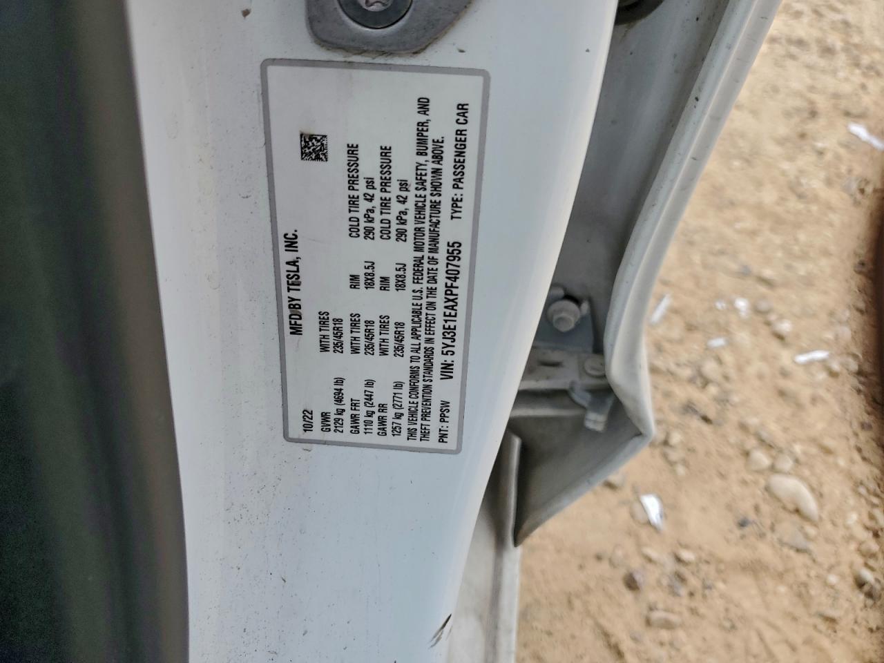 2023 Tesla Model 3 VIN: 5YJ3E1EAXPF407955 Lot: 93461315