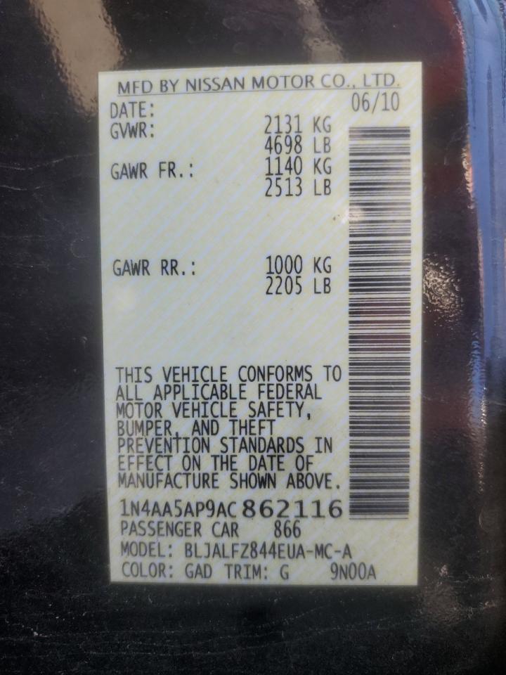 2010 Nissan Maxima S VIN: 1N4AA5AP9AC862116 Lot: 90944775