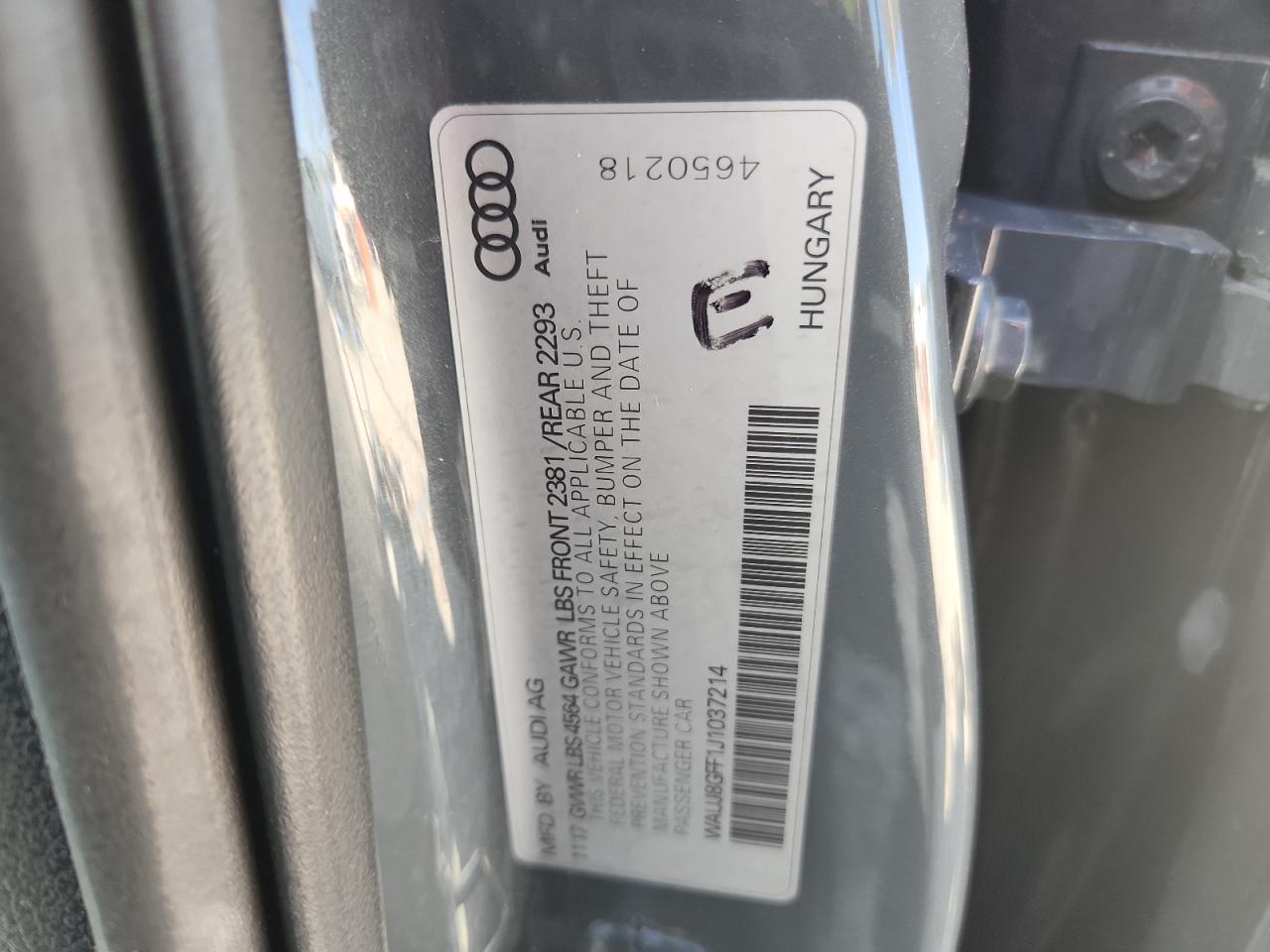 2018 Audi A3 Premium Plus VIN: WAUJ8GFF1J1037214 Lot: 90995005