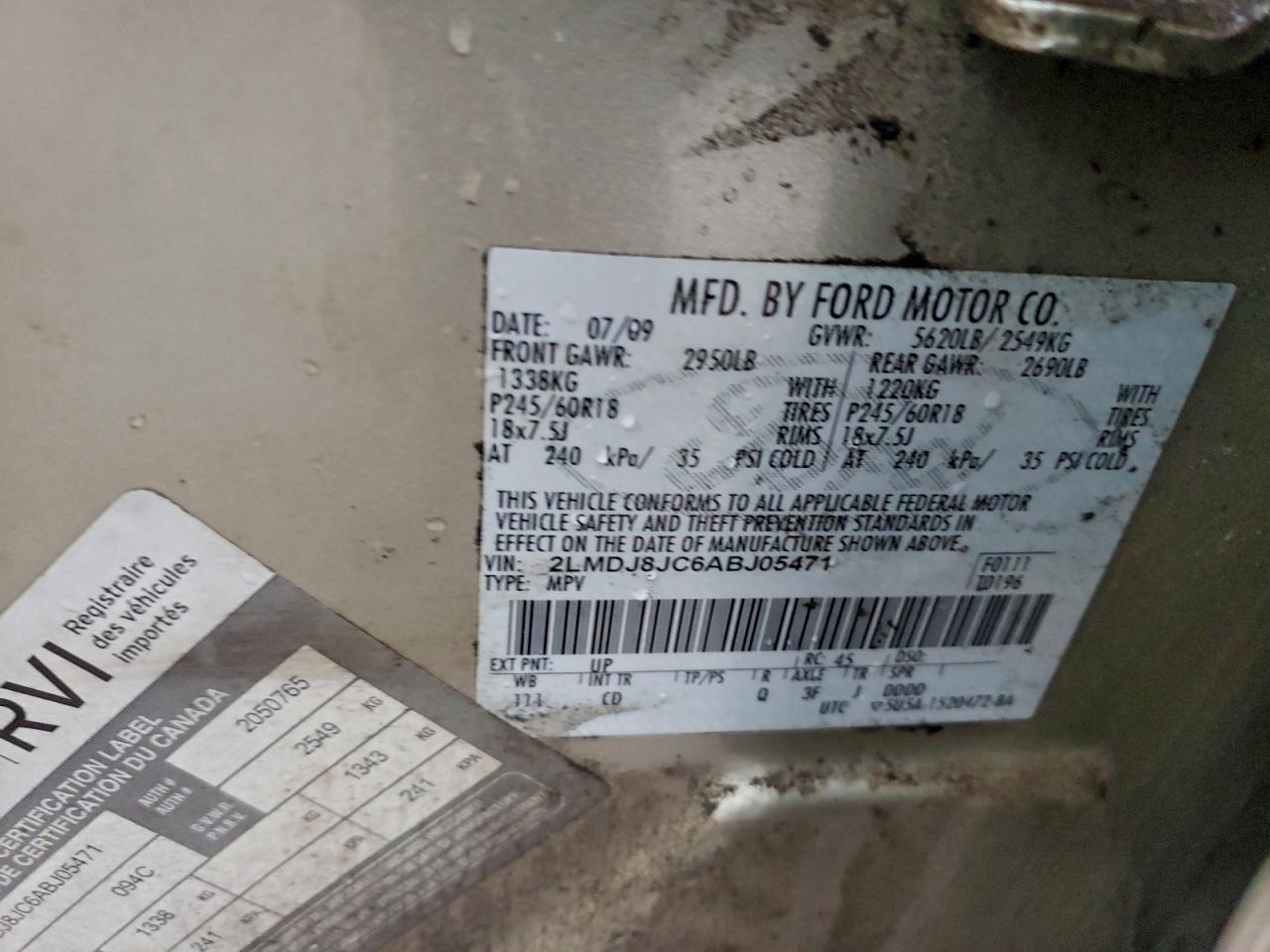 2010 Lincoln Mkx VIN: 2LMDJ8JC6ABJ05471 Lot: 94646555