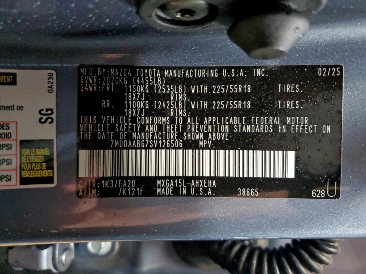 2025 Toyota Corolla Cross Xle VIN: 7MUDAABG7SV126506 Lot: 93342535