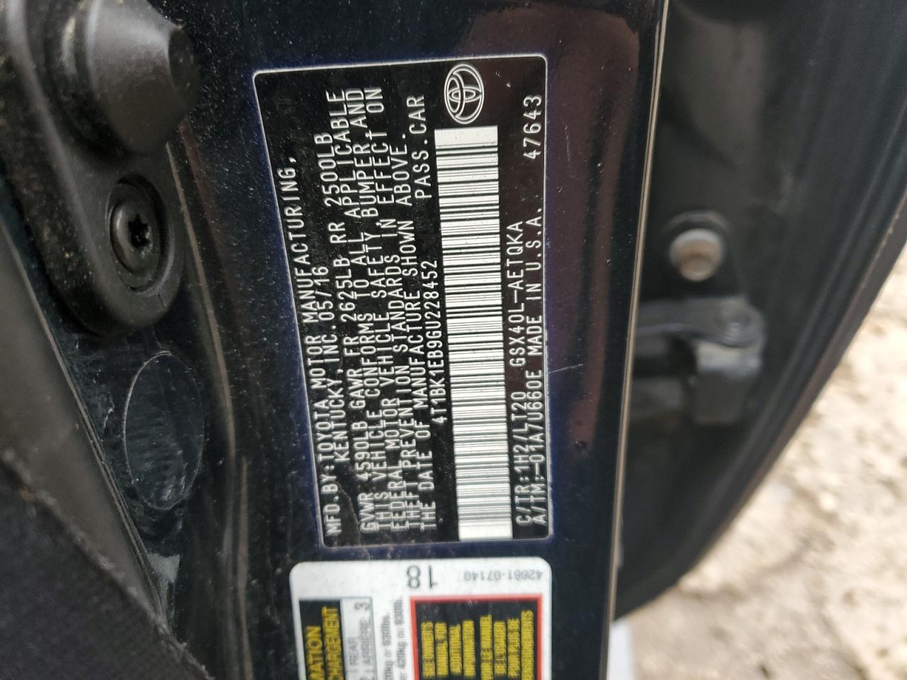 2016 Toyota Avalon Xle VIN: 4T1BK1EB9GU228452 Lot: 91655105