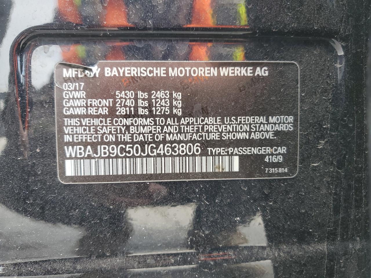 2018 BMW M550Xi VIN: WBAJB9C50JG463806 Lot: 92301555