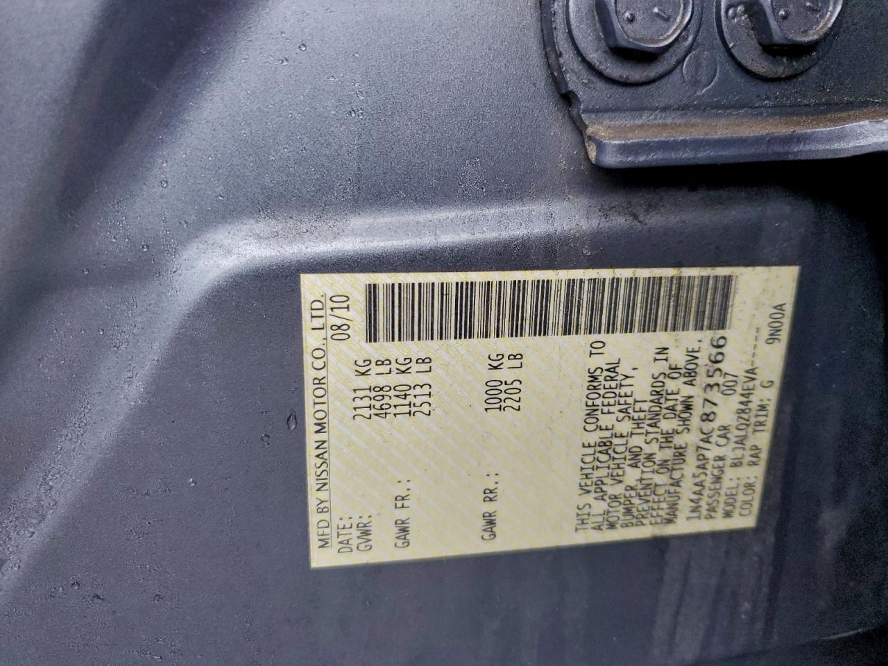 2010 Nissan Maxima S VIN: 1N4AA5AP7AC873566 Lot: 93946945