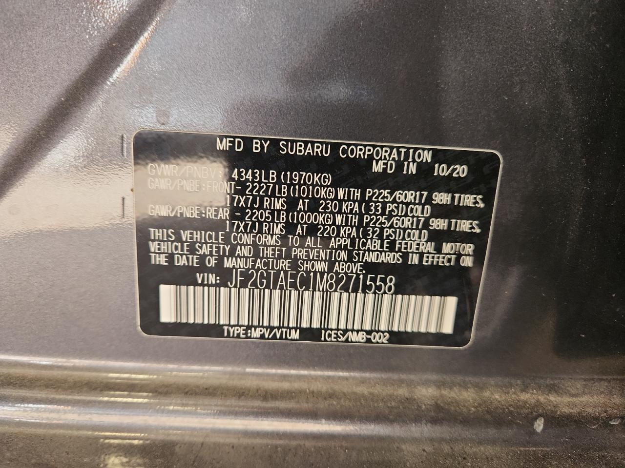 2021 Subaru Crosstrek Premium VIN: JF2GTAEC1M8271558 Lot: 92717565