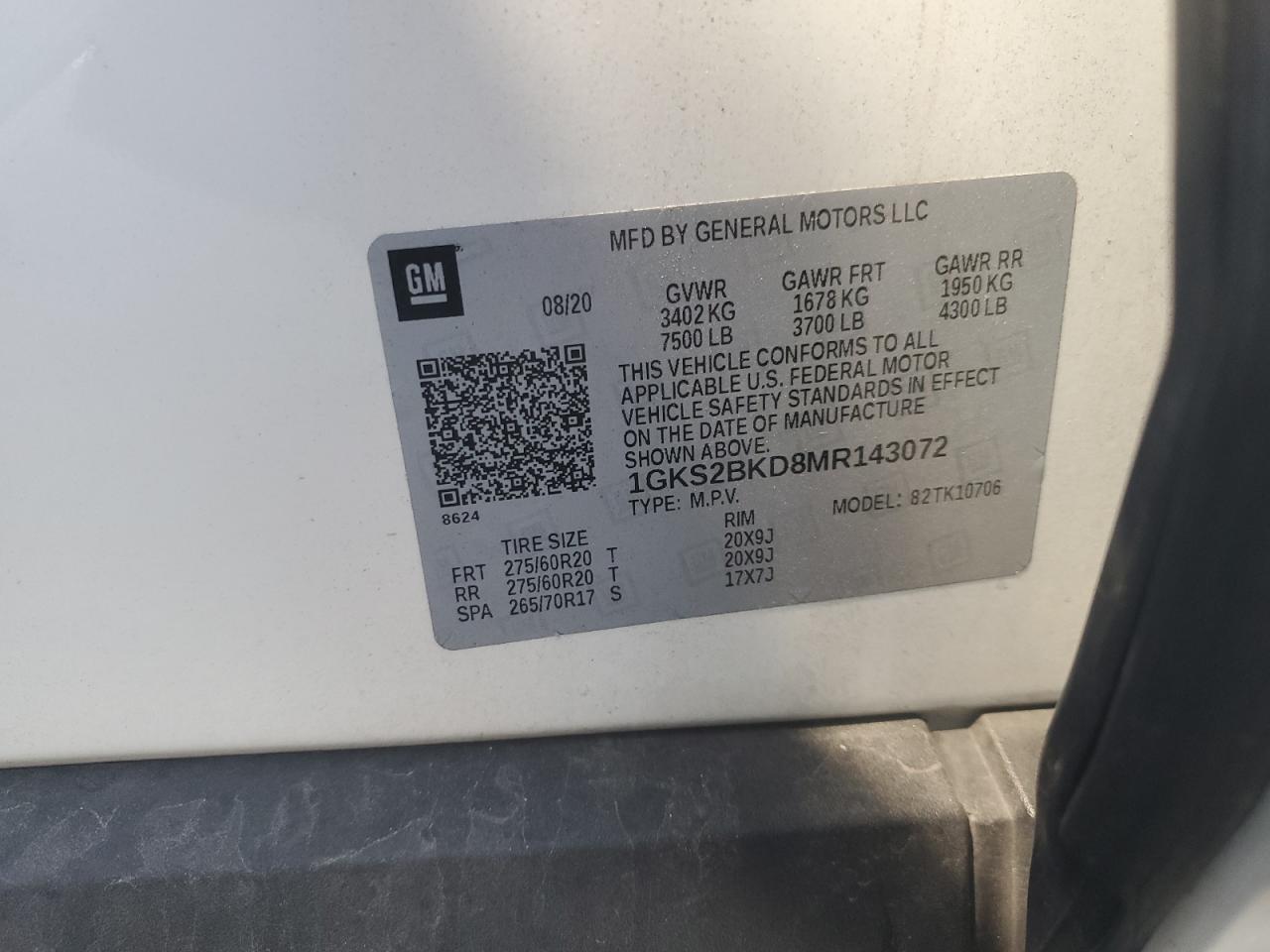 2021 GMC Yukon Slt VIN: 1GKS2BKD8MR143072 Lot: 92086915