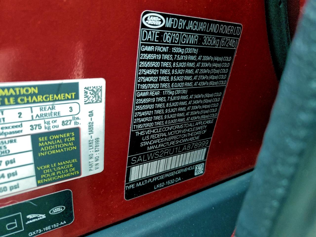 2020 Land Rover Range Rover Sport Hst VIN: SALWS2RU1LA878999 Lot: 91909235