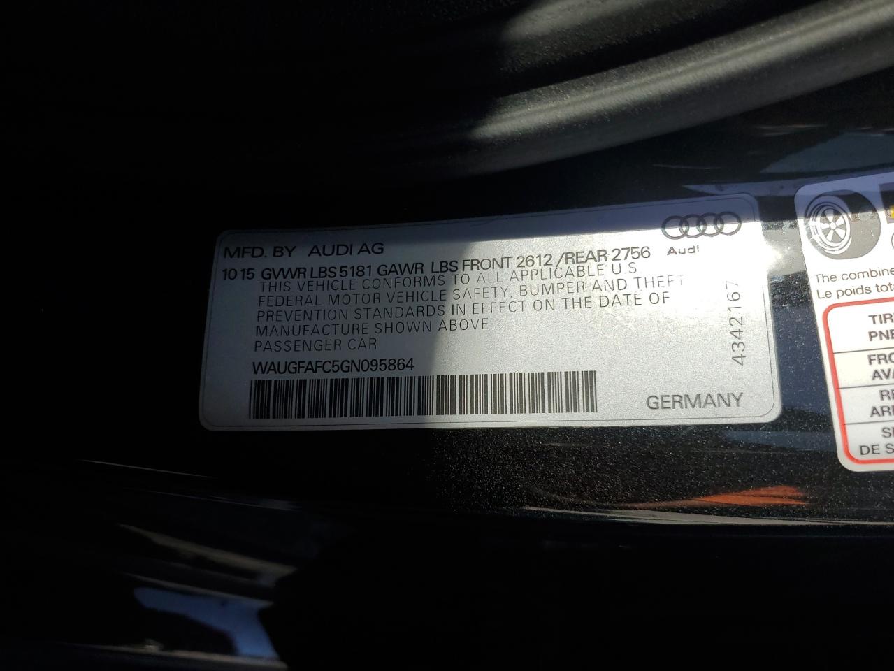 2016 Audi A6 Premium Plus VIN: WAUGFAFC5GN095864 Lot: 91531505