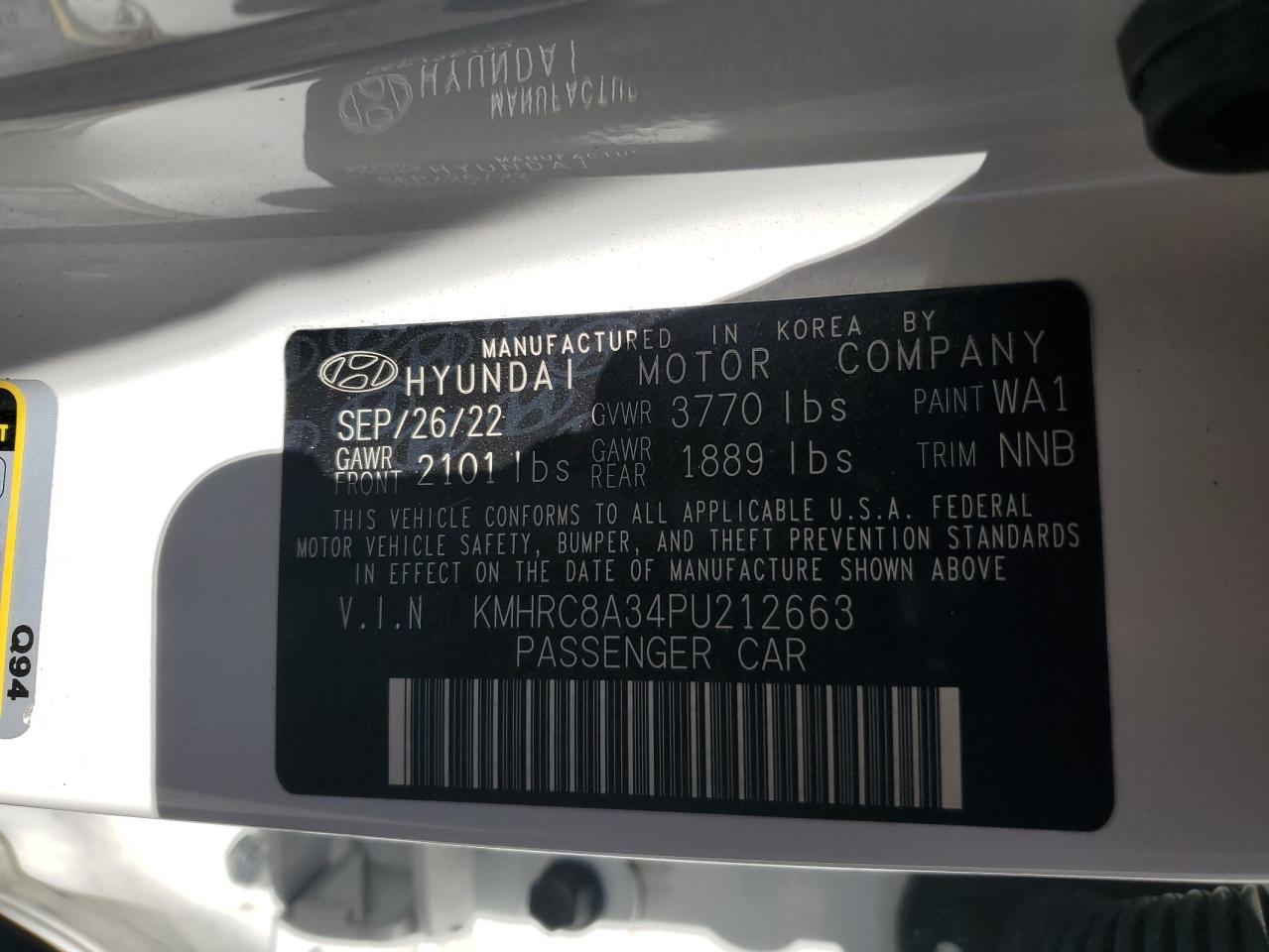 2023 Hyundai Venue Sel VIN: KMHRC8A34PU212663 Lot: 92082575