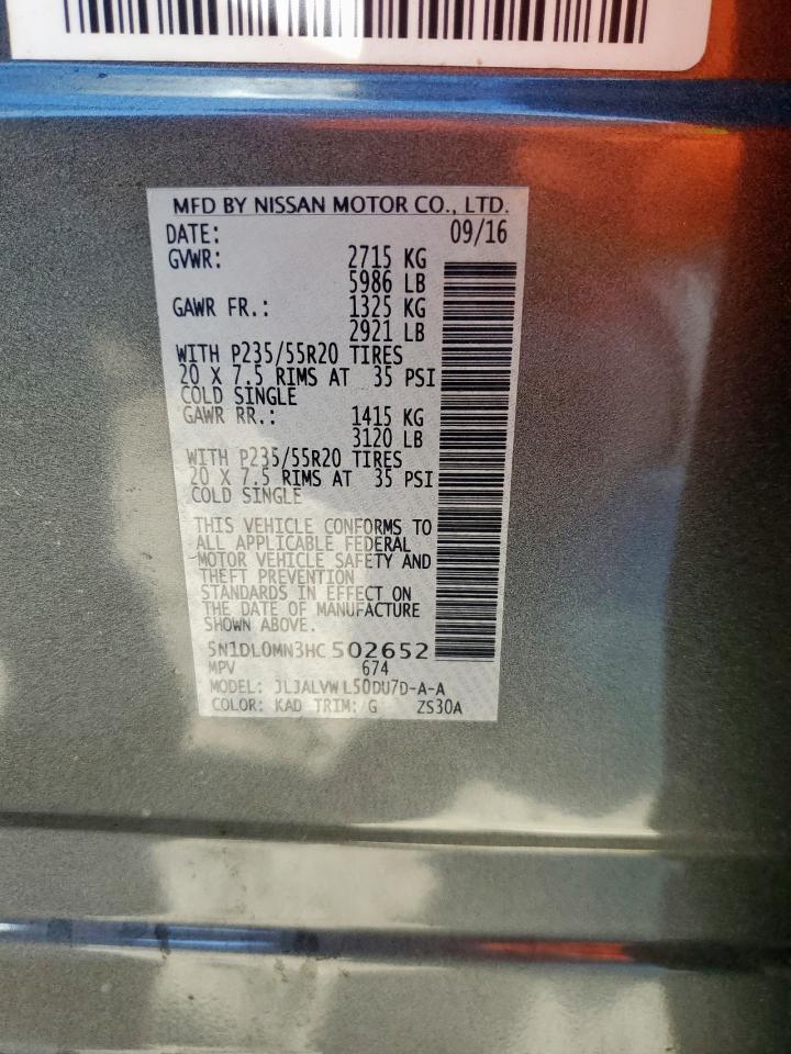 2017 Infiniti Qx60 VIN: 5N1DL0MN3HC502652 Lot: 92853945