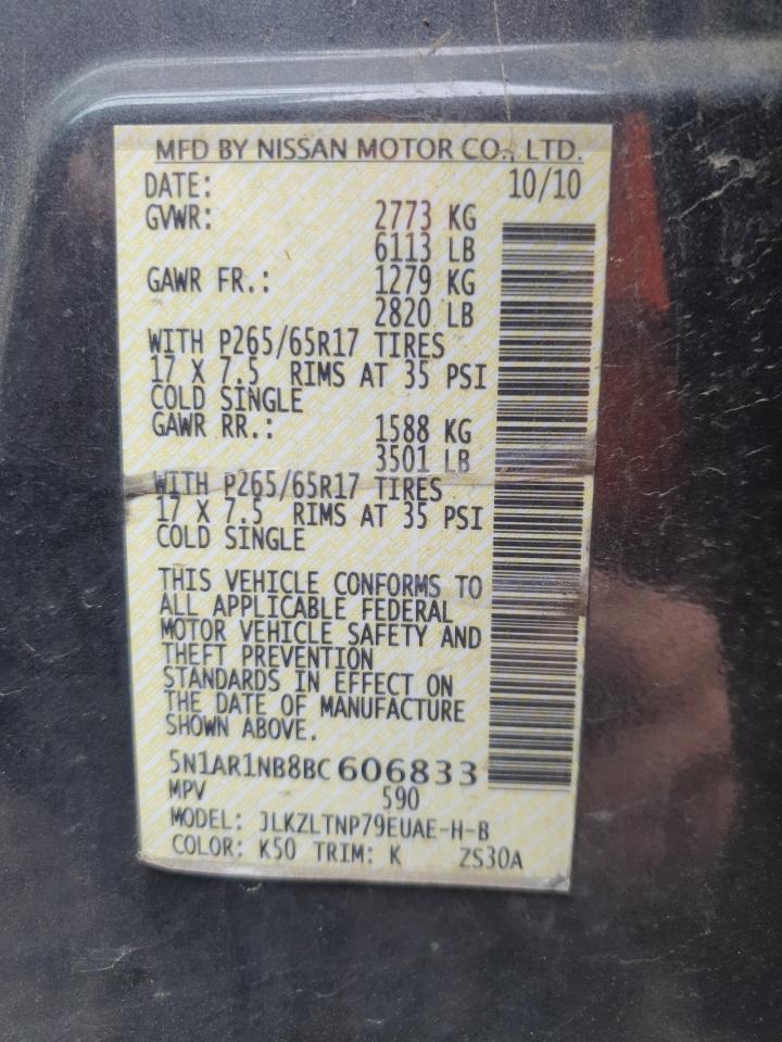 2011 Nissan Pathfinder S VIN: 5N1AR1NB8BC606833 Lot: 92615275