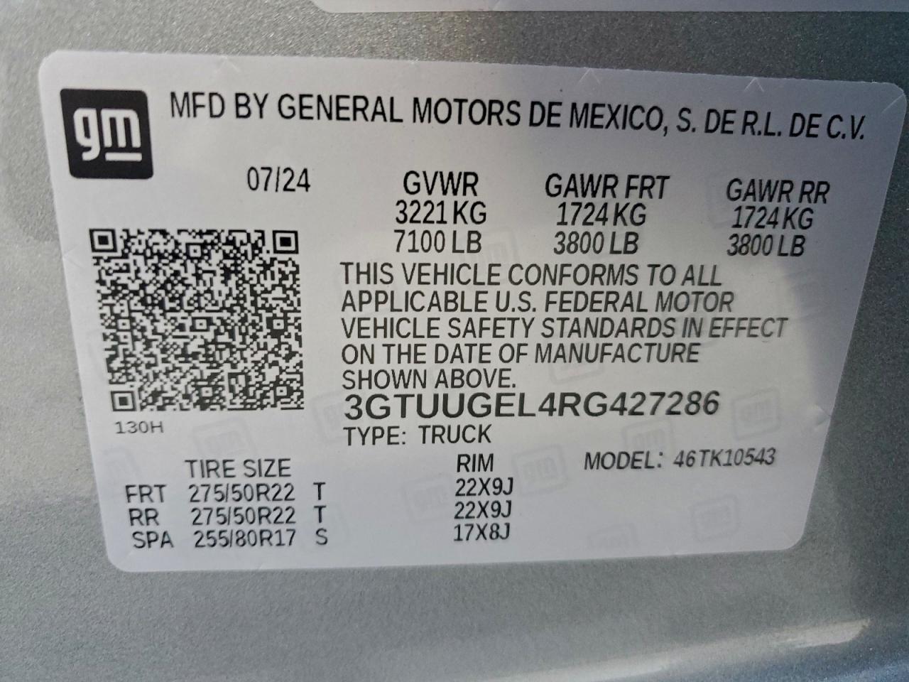 2024 GMC Sierra K1500 Denali VIN: 3GTUUGEL4RG427286 Lot: 93964625