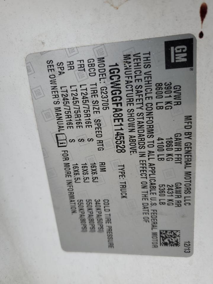 2014 Chevrolet Express 2500 Delivery Van VIN: 1GCWGGFA8E1145528 Lot: 91783935