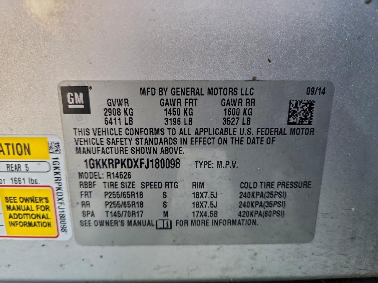 2015 GMC Acadia Sle VIN: 1GKKRPKDXFJ180098 Lot: 93877685