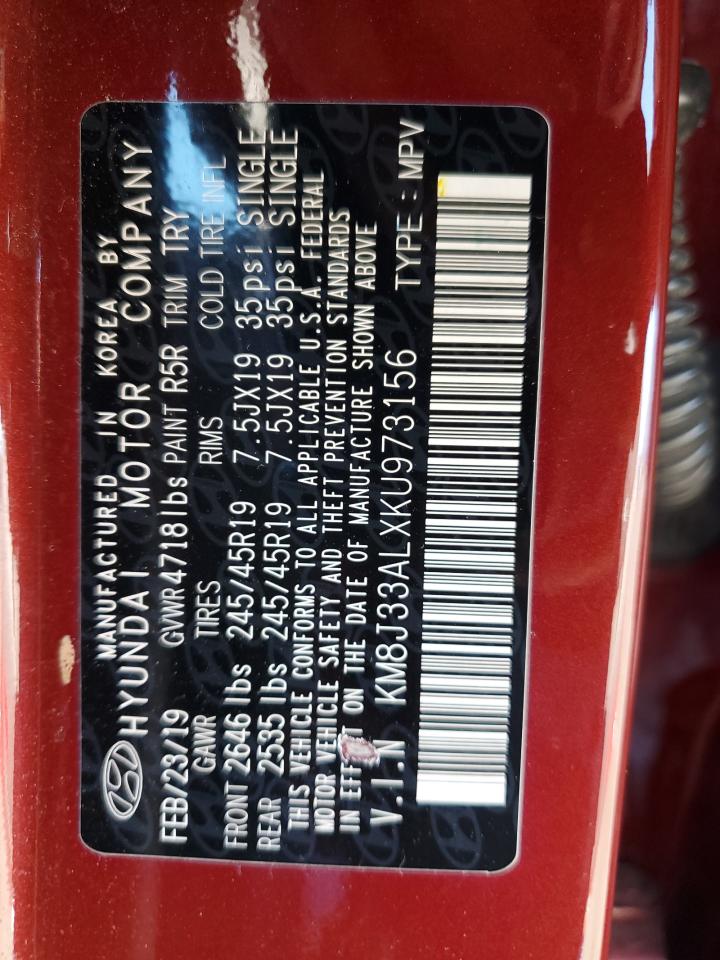 2019 Hyundai Tucson Limited VIN: KM8J33ALXKU973156 Lot: 91133335