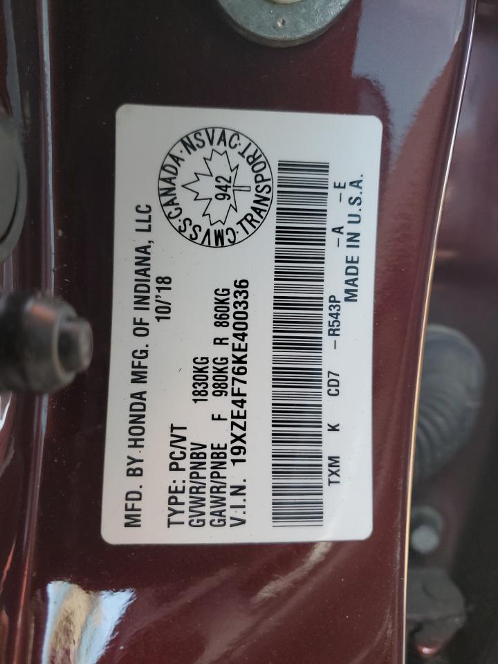 2019 Honda Insight Touring VIN: 19XZE4F76KE400336 Lot: 93328525