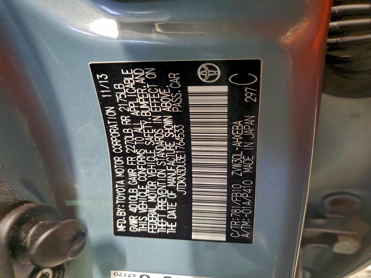 2014 Toyota Prius VIN: JTDKN3DU3E1764533 Lot: 94273155