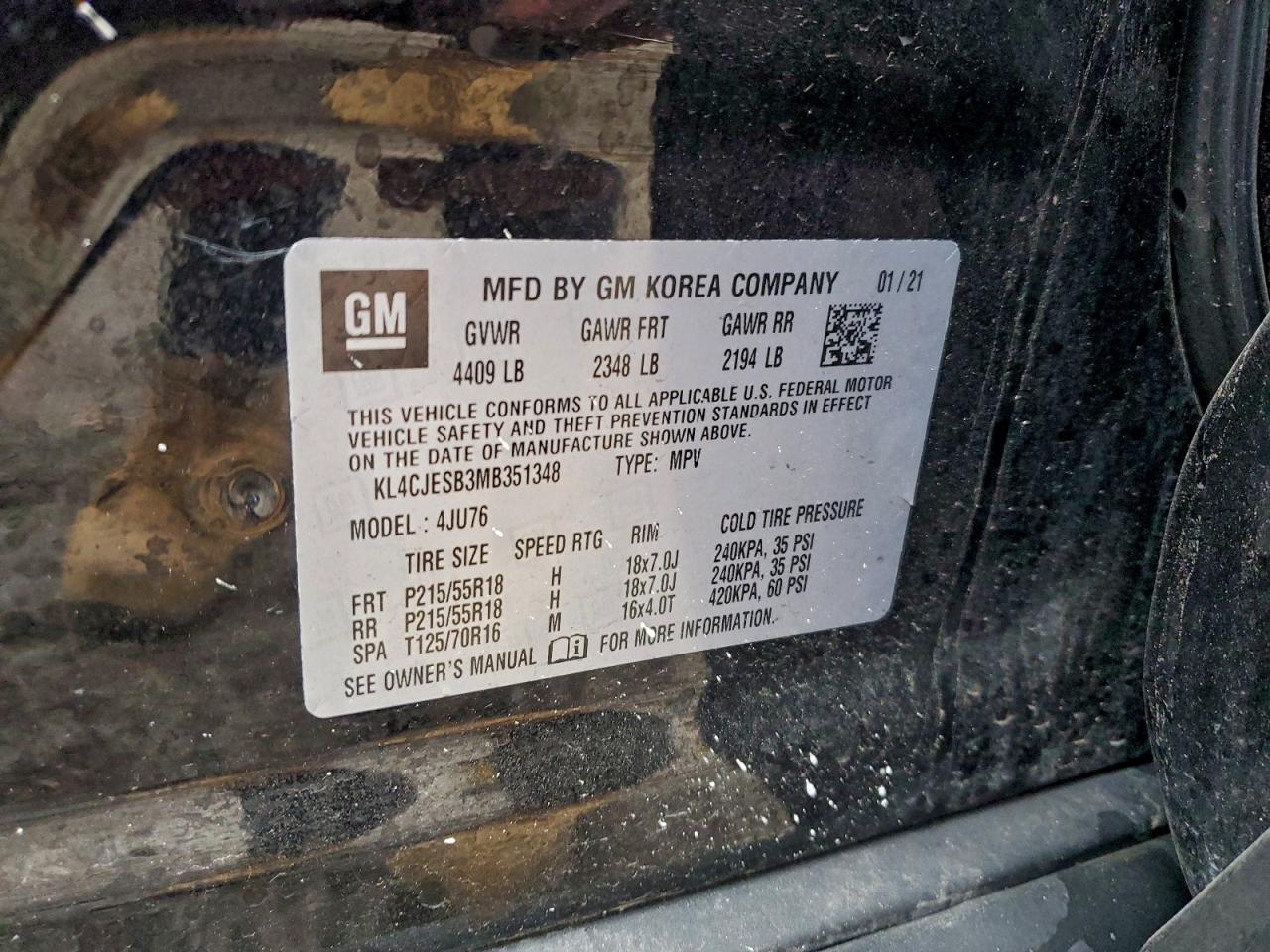 2021 Buick Encore Preferred VIN: KL4CJESB3MB351348 Lot: 94323125