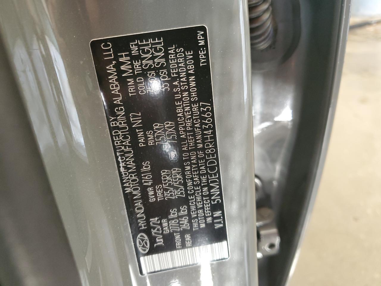 2024 Hyundai Tucson Limited VIN: 5NMJECDE8RH436637 Lot: 93195365