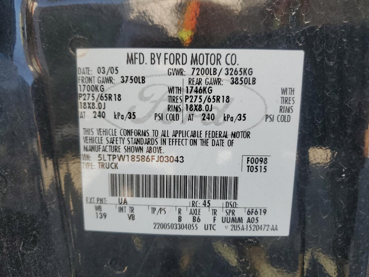 2006 Lincoln Mark Lt VIN: 5LTPW18586FJ03043 Lot: 92677045