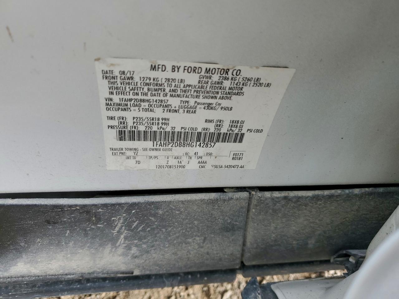 2017 Ford Taurus Se VIN: 1FAHP2D88HG142857 Lot: 93709235