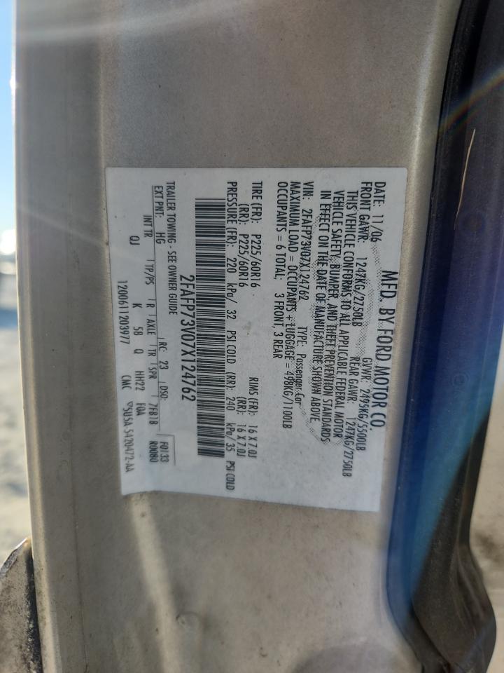 2007 Ford Crown Victoria VIN: 2FAFP73V07X124762 Lot: 93257815