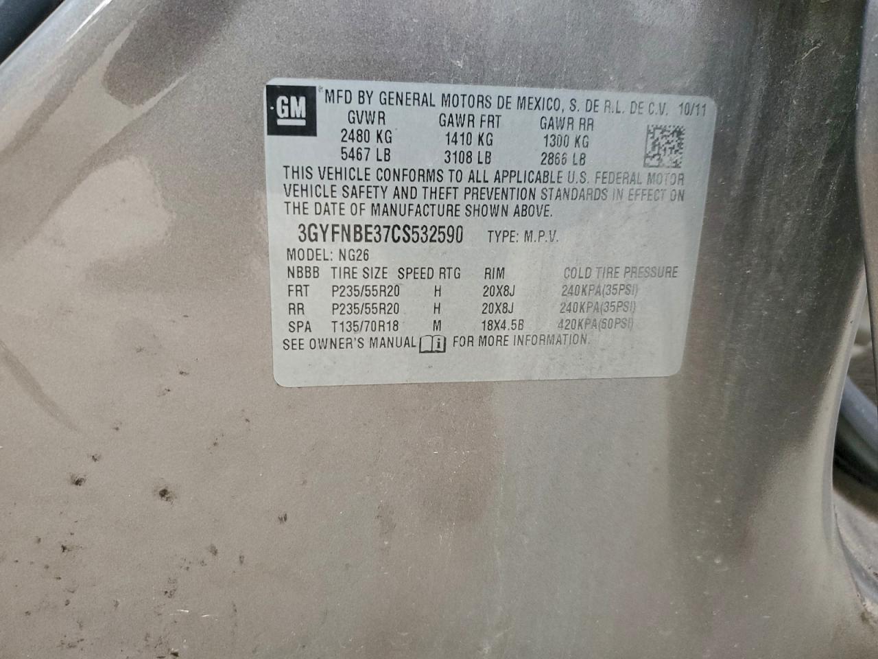 2012 Cadillac Srx Performance Collection VIN: 3GYFNBE37CS532590 Lot: 94237585